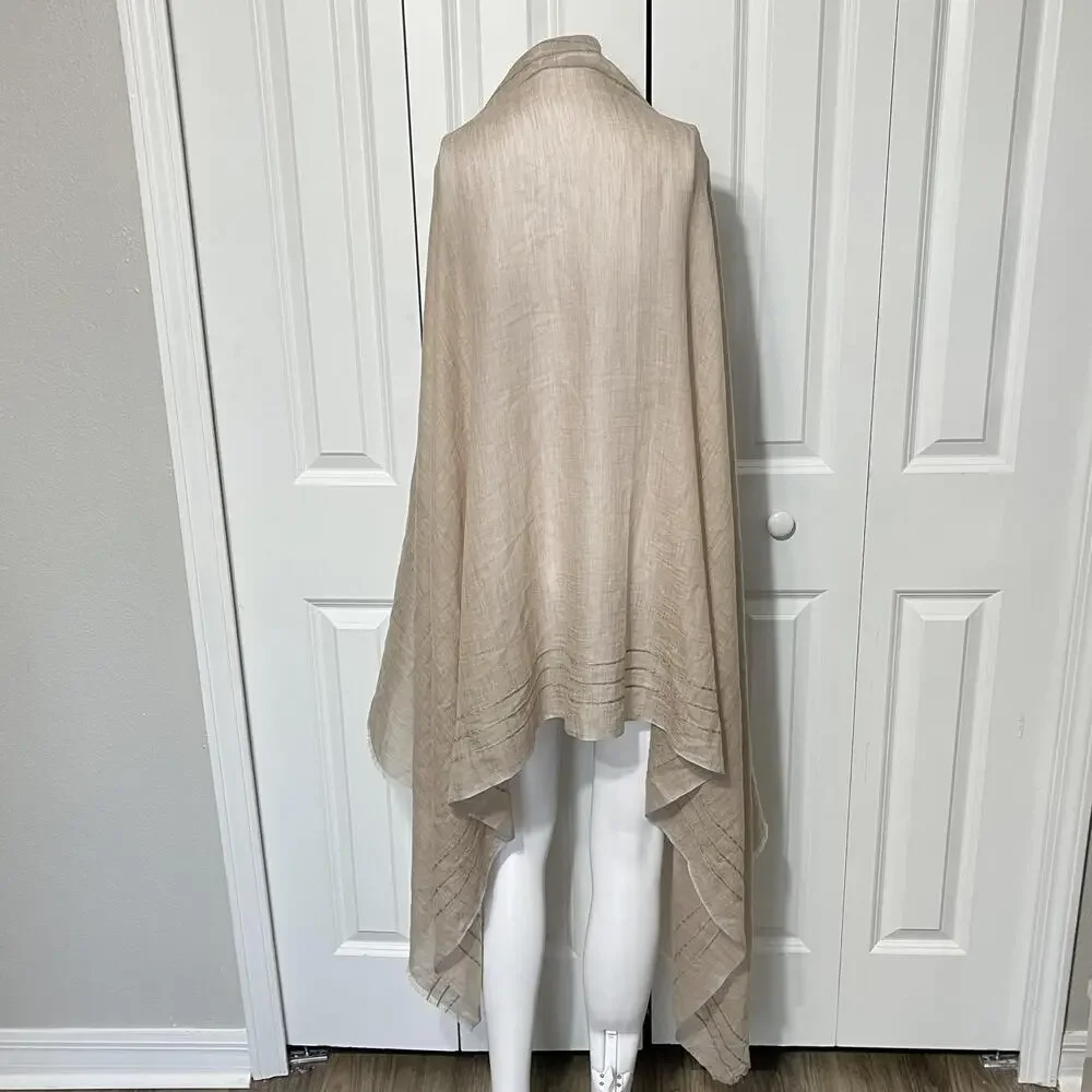 Loro Piana Shawl Wrap Womens Long Beige Cashmere Logo Stripe Scarf Italy